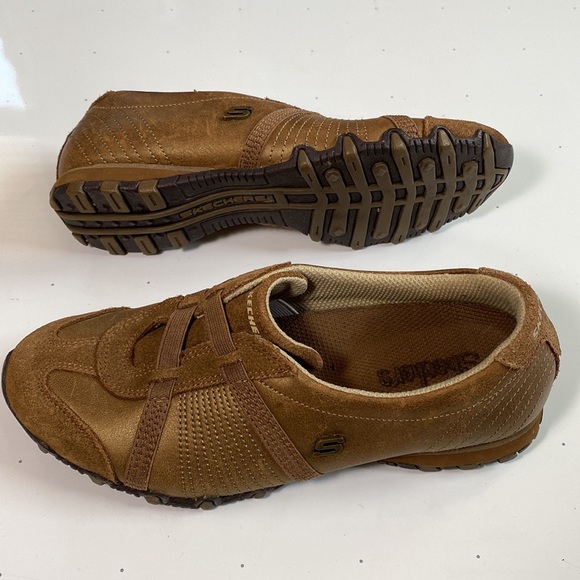 Skechers 46577 Bronze Brown Leather Elastic Strap Biker Sneakers Shoes Women's 6 - Picture 4 of 6